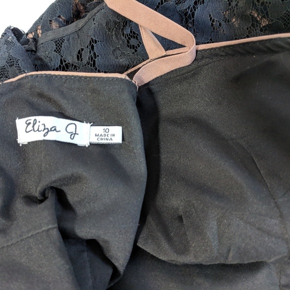 Eliza J Black Lace Ruched Sheath Dress‎ sz 10 - Picture 7 of 8